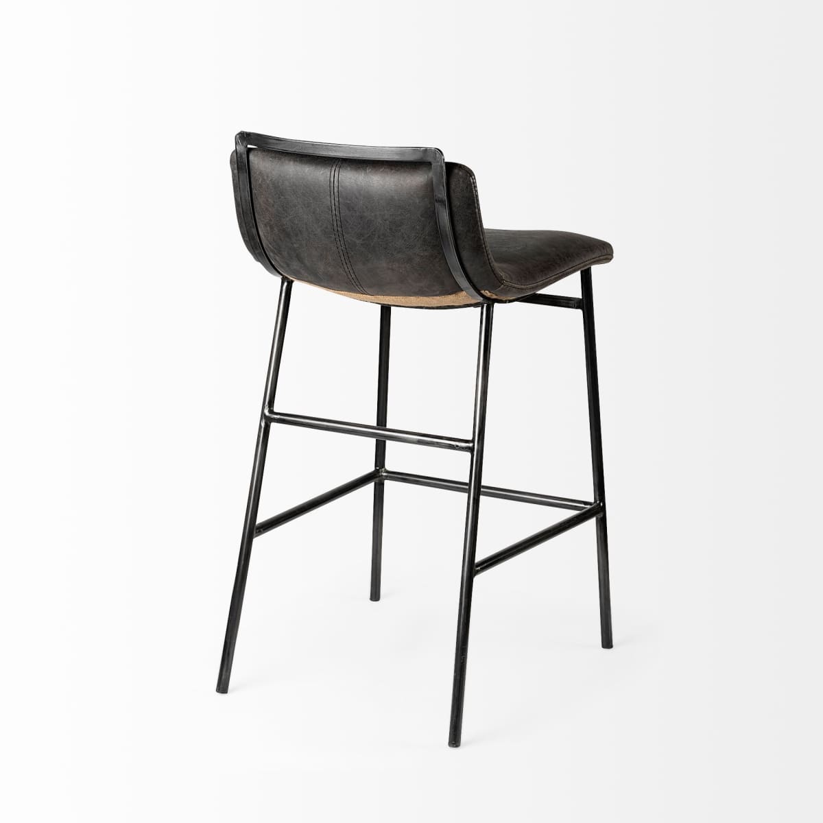 Kavalan Leather Seat Bar Counter Stool Ebony Leather | Black Metal | Counter - bar-stools