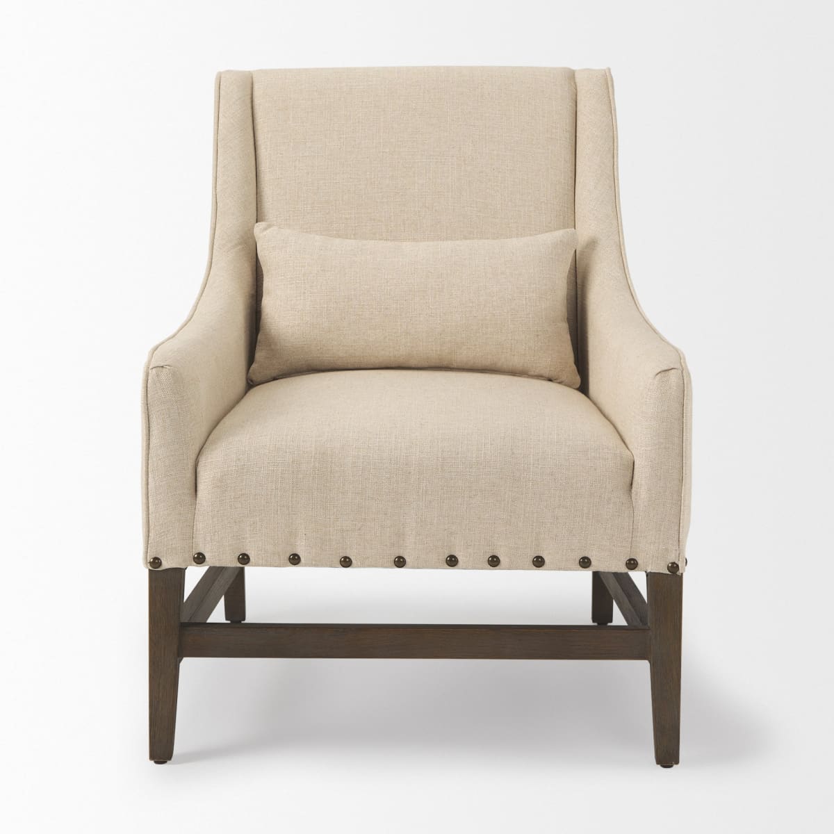 Kensington Upholstered Accent Chair Medium Brown Wood | Cream Upholstery - accent-chairs
