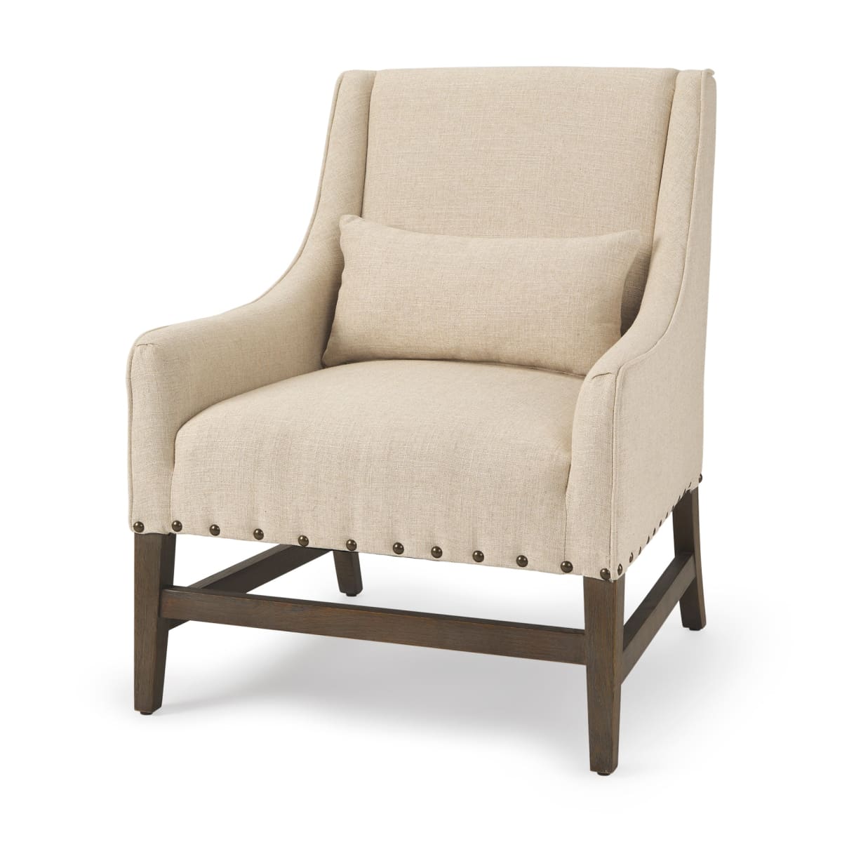 Kensington Upholstered Accent Chair Medium Brown Wood | Cream Upholstery - accent-chairs