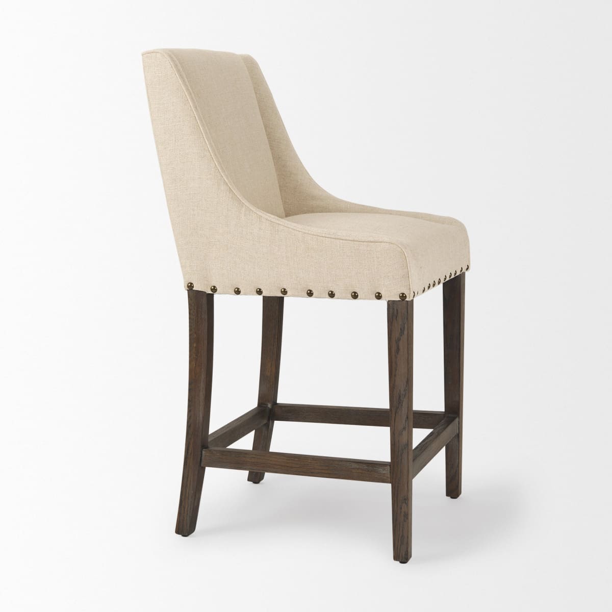 Kensington Upholstered Seat Bar Counter Stool Medium Brown Wood | Cream Upholstery - bar-stools