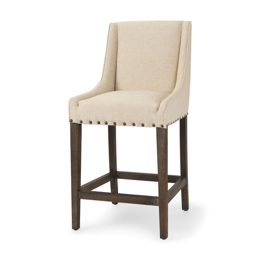 Kensington Upholstered Seat Bar Counter Stool Medium Brown Wood | Cream Upholstery - bar-stools