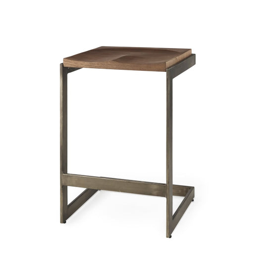 Kiran Wood Seat Bar Counter Stool Brown Wood | Antique Nickel | Counter - bar-stools