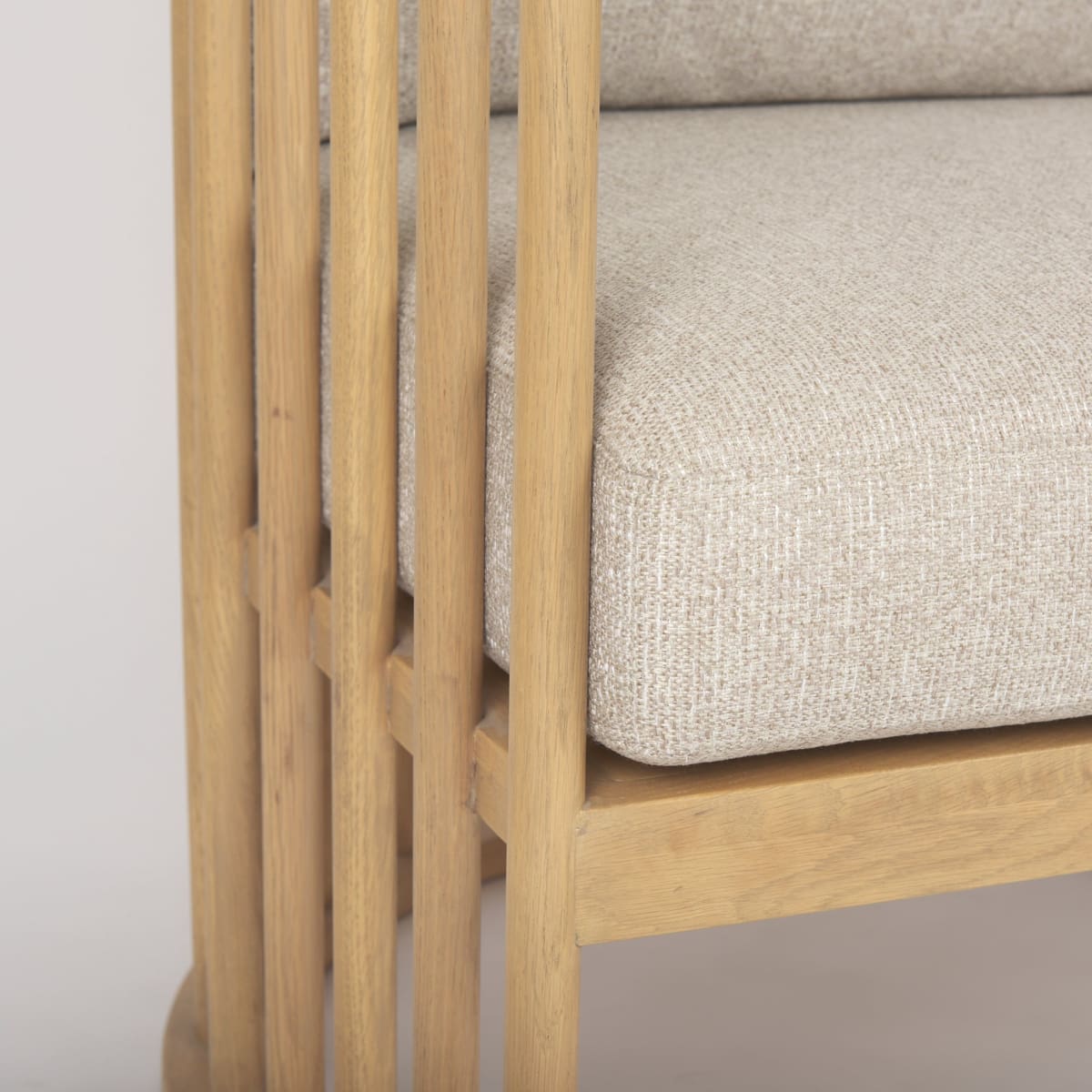 Kopari Upholstered Accent Chair Beige Fabric | Light Brown Wood - accent-chairs