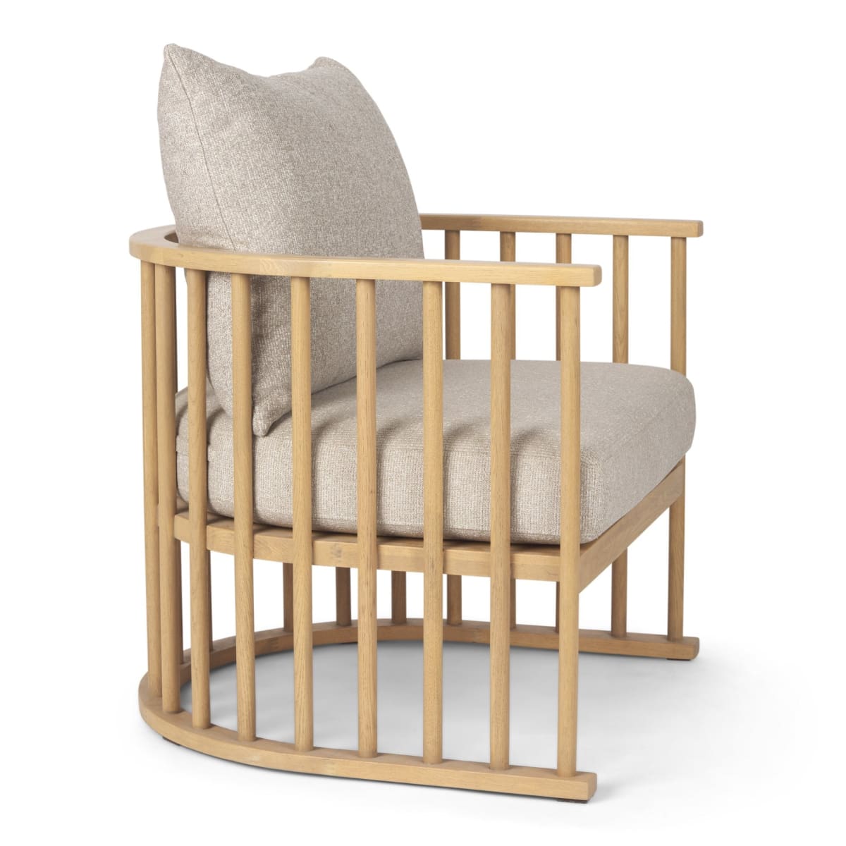 Kopari Upholstered Accent Chair Beige Fabric | Light Brown Wood - accent-chairs