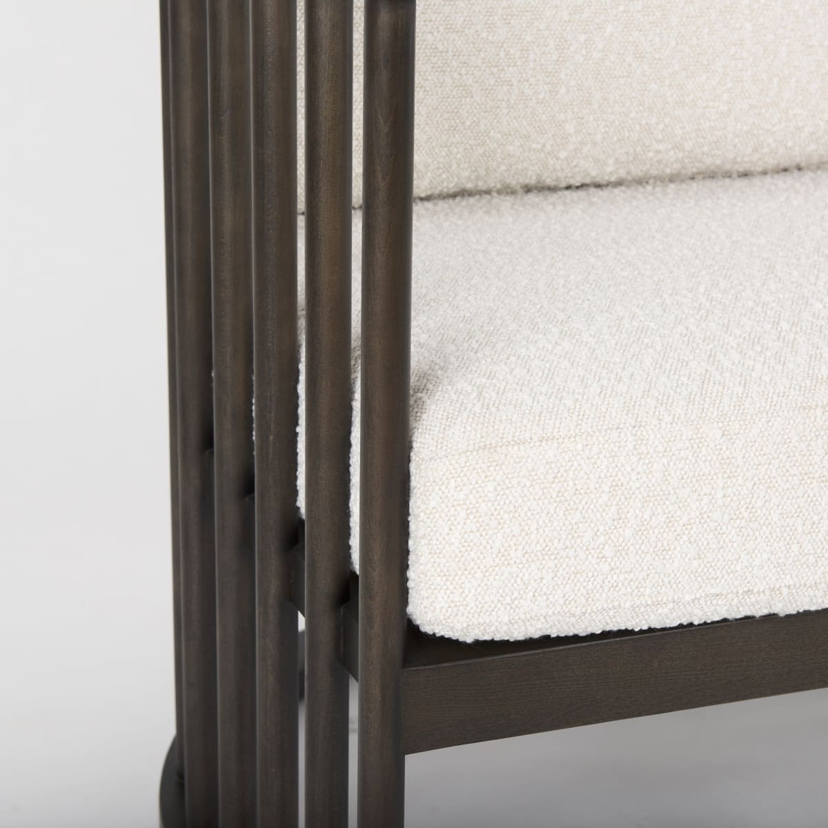 Kopari Upholstered Accent Chair White Boucle | Dark Brown Wood - accent-chairs