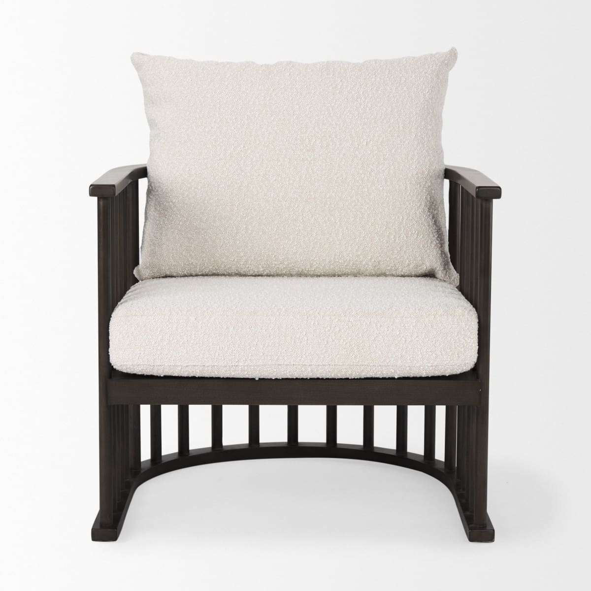 Kopari Upholstered Accent Chair White Boucle | Dark Brown Wood - accent-chairs