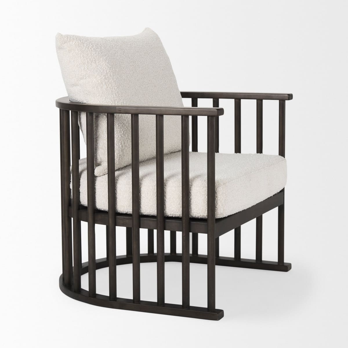 Kopari Upholstered Accent Chair White Boucle | Dark Brown Wood - accent-chairs