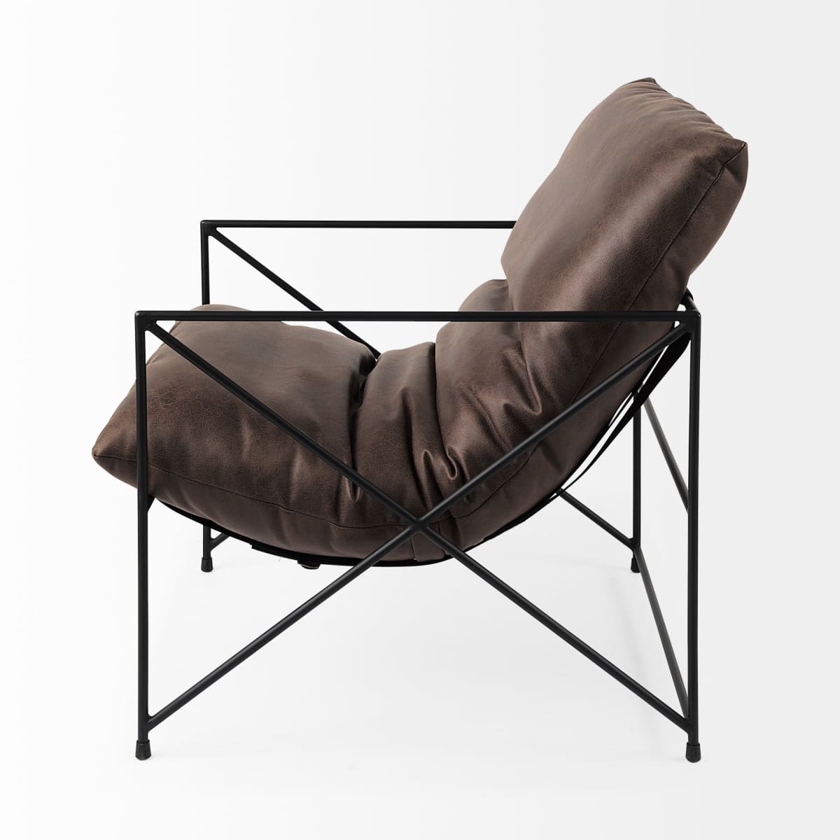 Leonidas Accent Chair Brown Faux Leather | Black Metal - accent-chairs