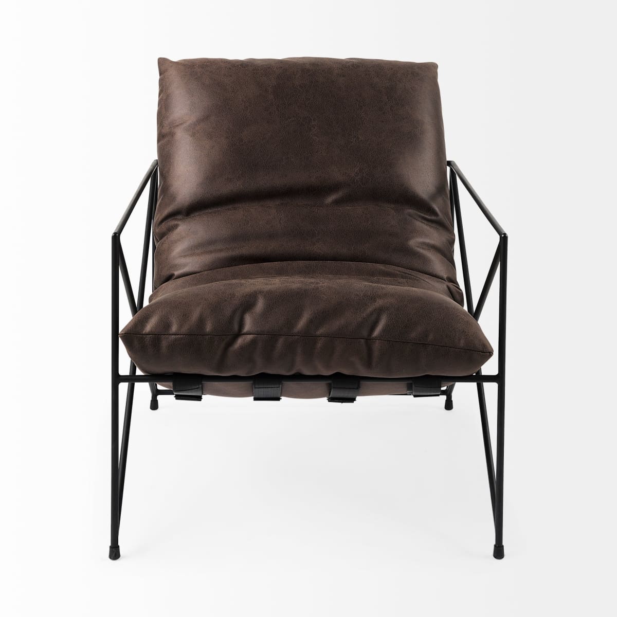 Leonidas Accent Chair Brown Faux Leather | Black Metal - accent-chairs