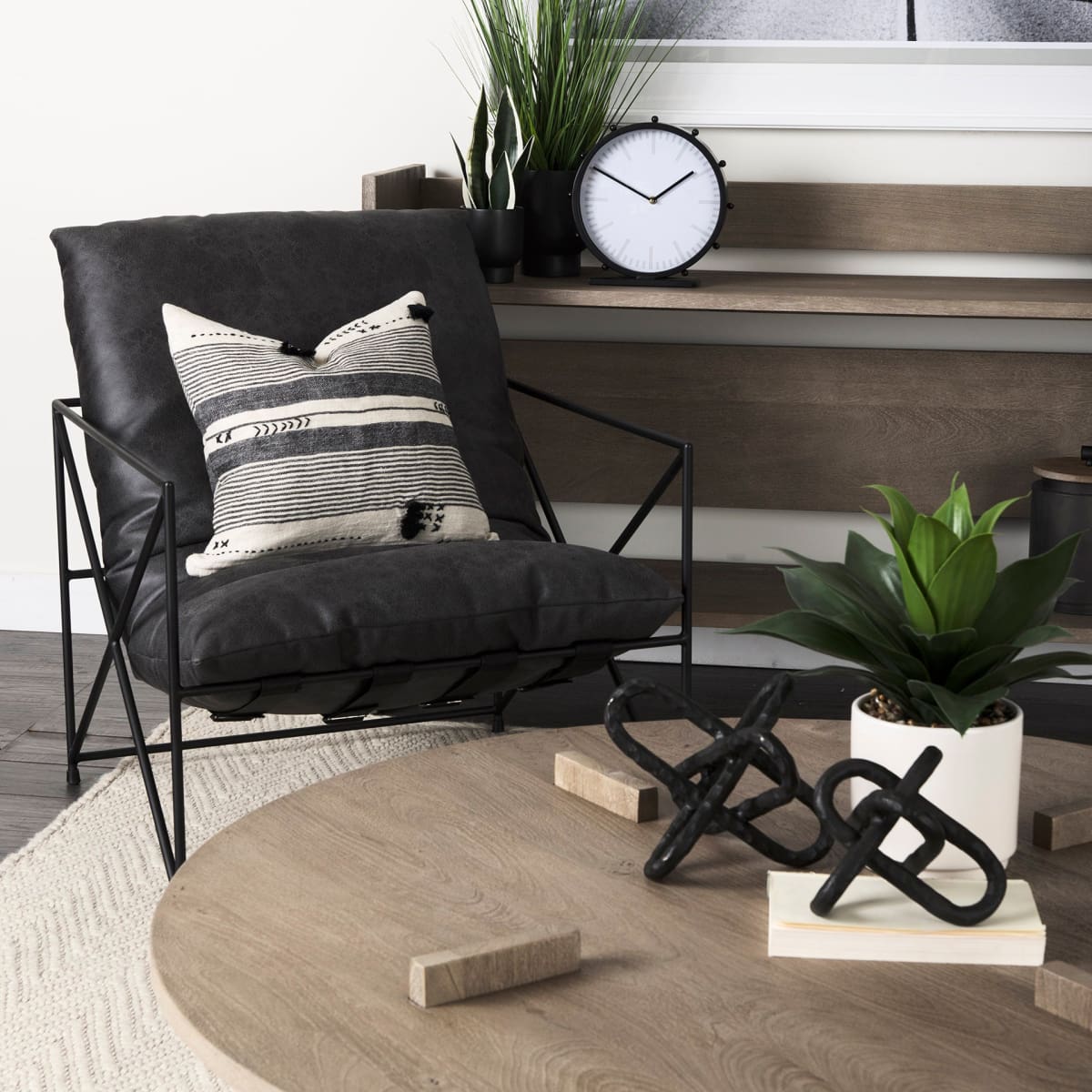 Leonidas Leather Accent Chair Black Faux Leather | Black Metal - accent-chairs