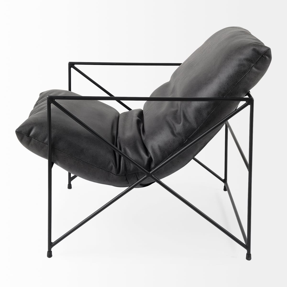 Leonidas Leather Accent Chair Black Faux Leather | Black Metal - accent-chairs