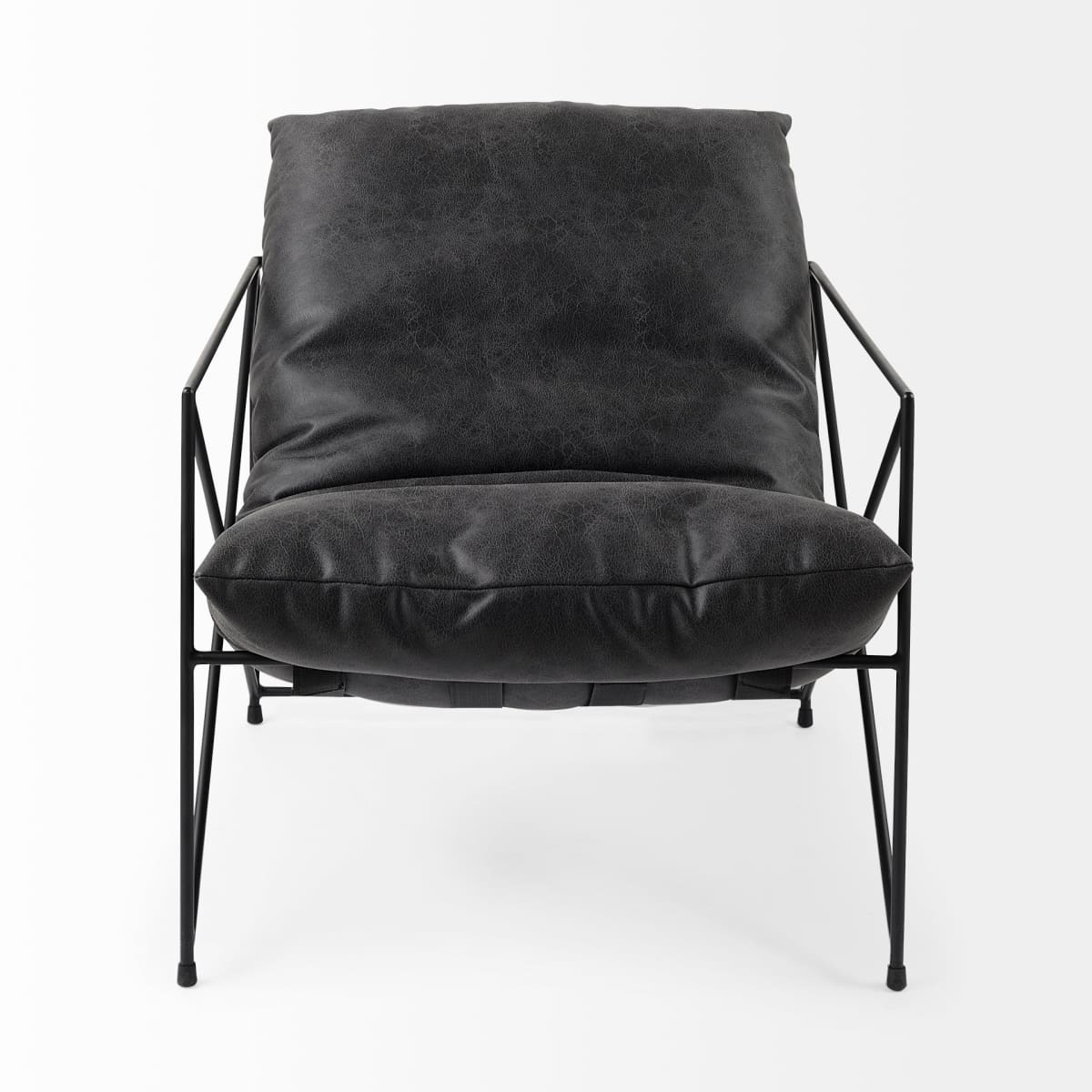 Leonidas Leather Accent Chair Black Faux Leather | Black Metal - accent-chairs