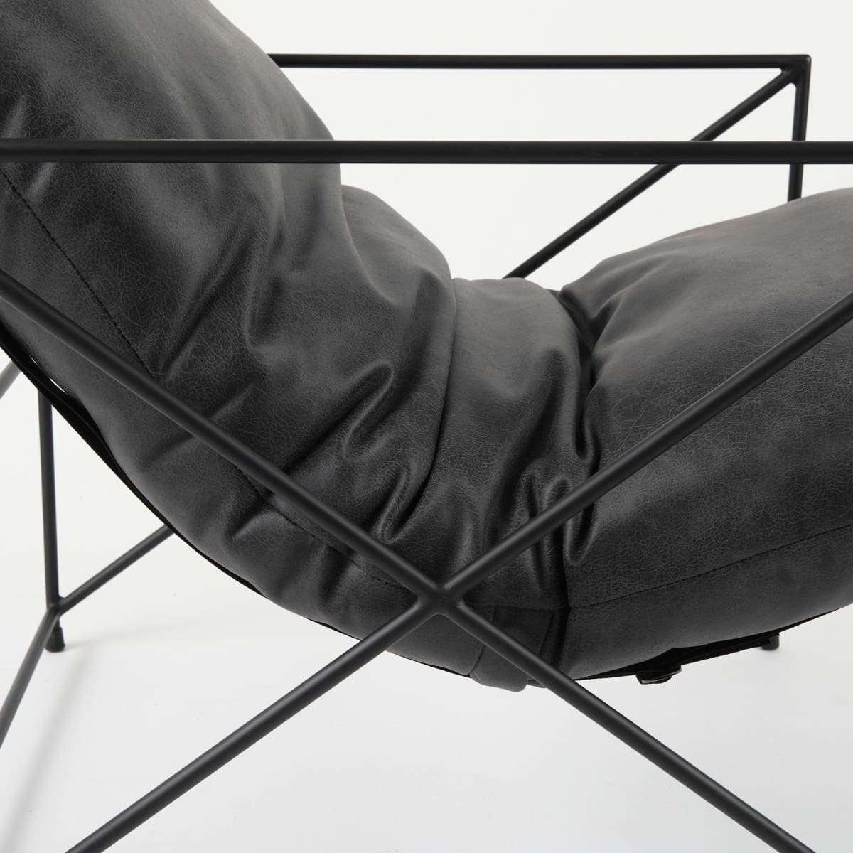 Leonidas Leather Accent Chair Black Faux Leather | Black Metal - accent-chairs
