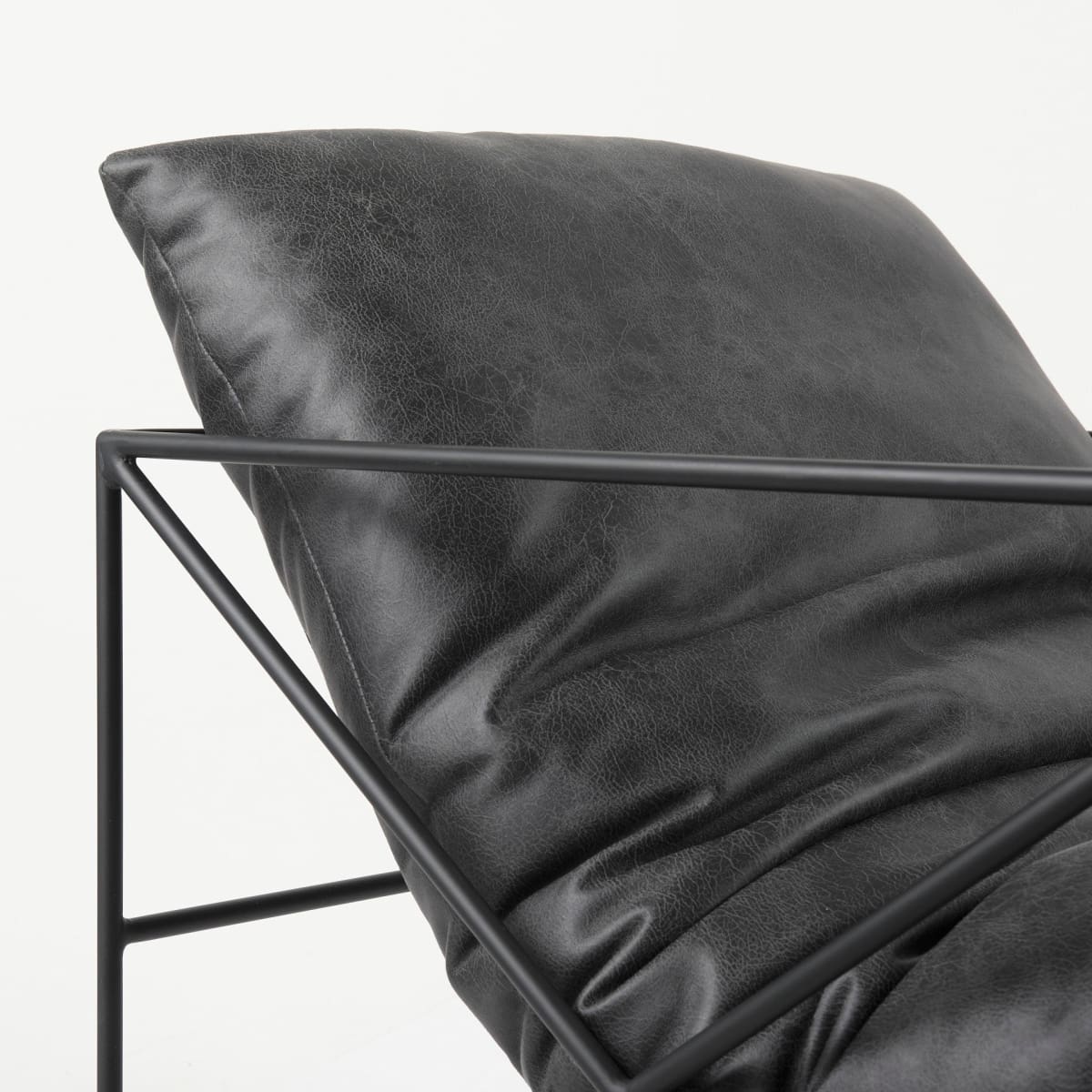 Leonidas Leather Accent Chair Black Faux Leather | Black Metal - accent-chairs