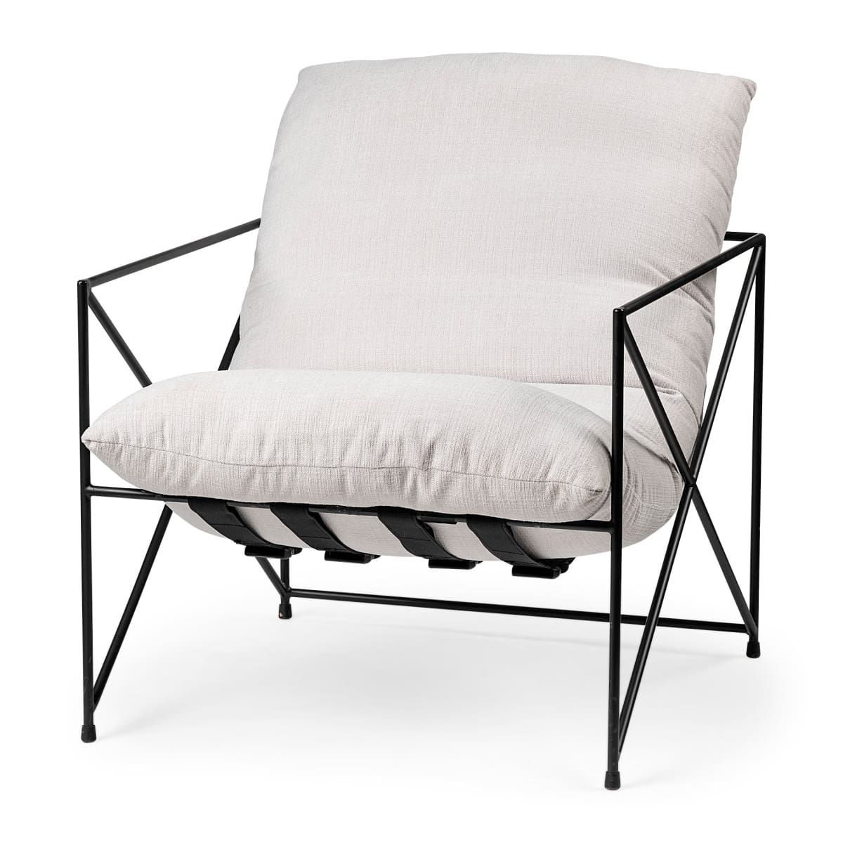 Leonidas Upholstered Accent Chair Cream Fabric | Black Metal - accent-chairs