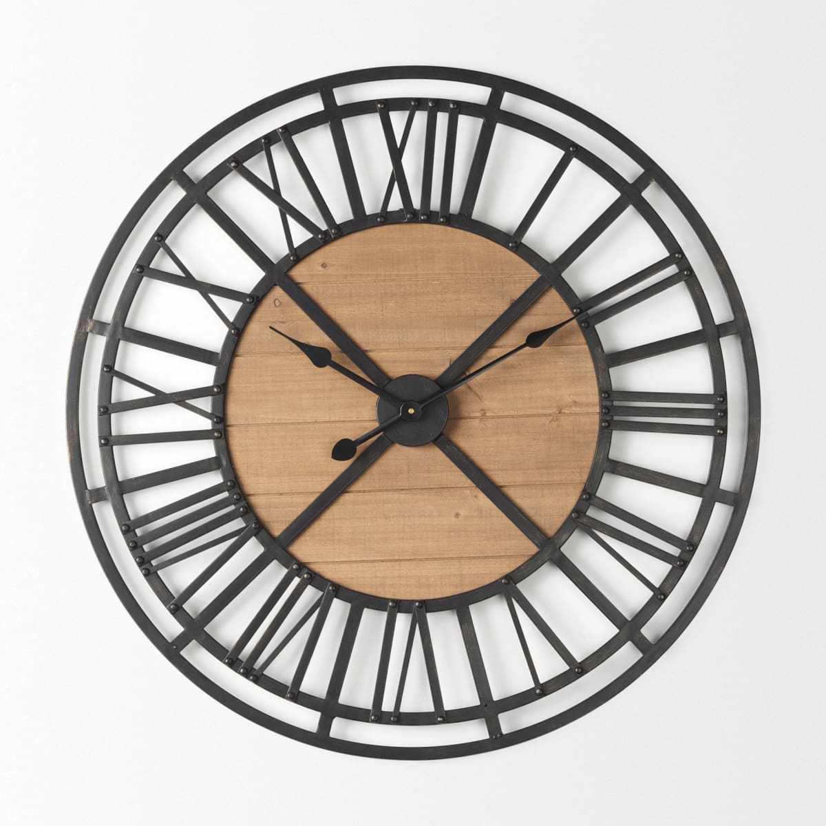 Lewiston Wall Clock Brown Wood | Black Metal | 30.1’’ - wall-clocks