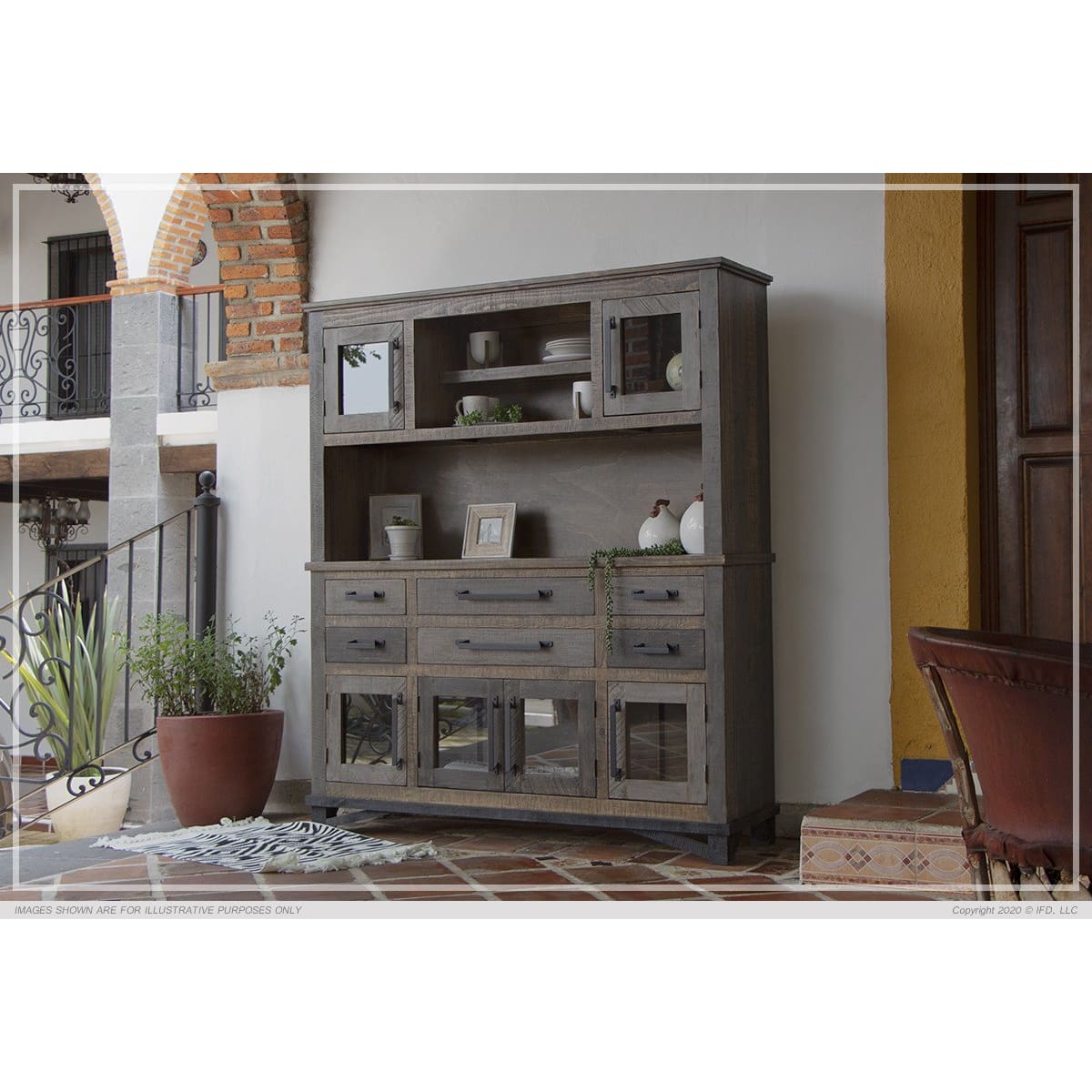Loft Brown Buffet and Hutch - 60-3/4 x 16-1/2 x 70-3/4 - Side Board