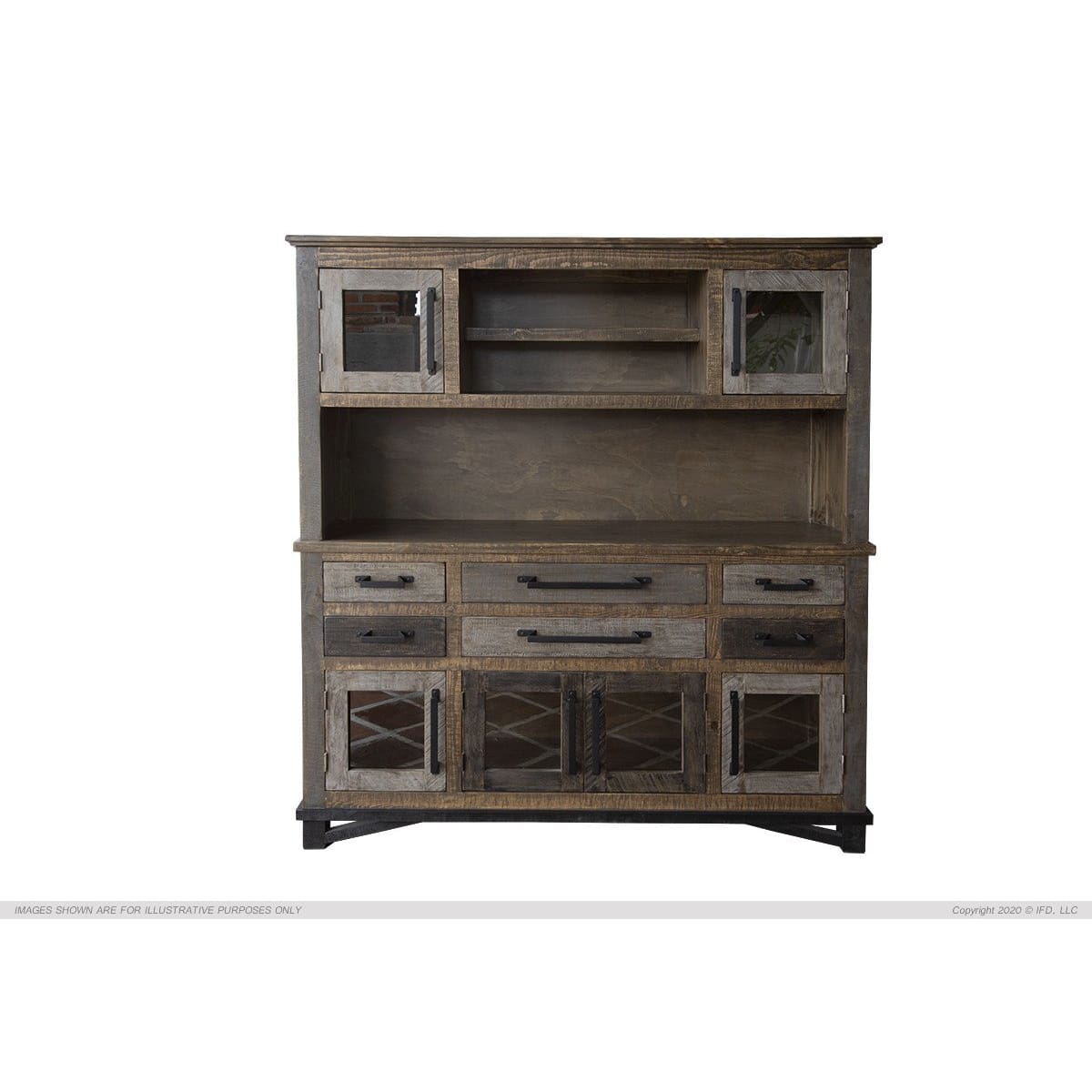 Loft Brown Buffet and Hutch - 60-3/4 x 16-1/2 x 70-3/4 - Side Board