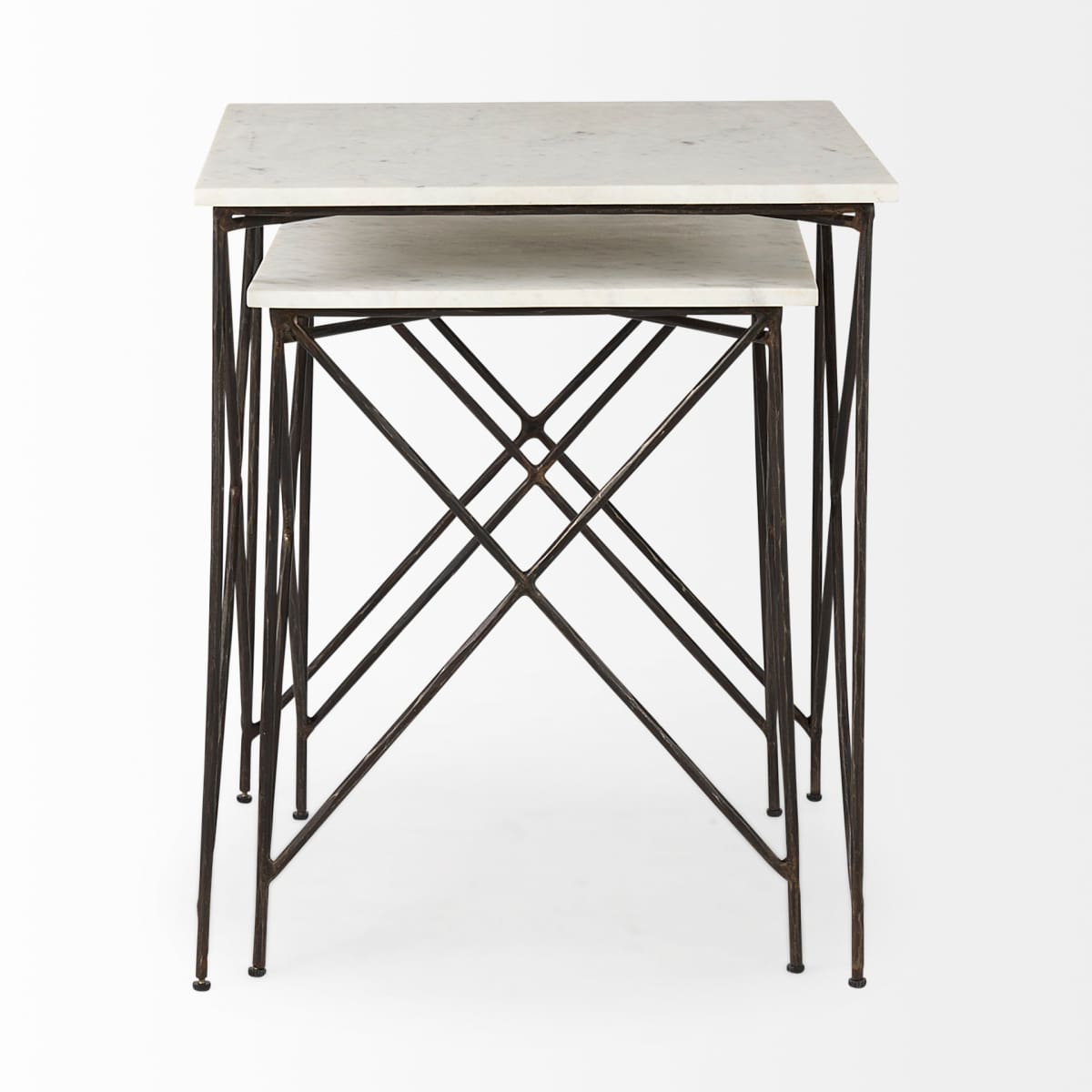 Lorlei End Side Table White Marble | Gray Iron | Set of 2 - end-and-side-tables
