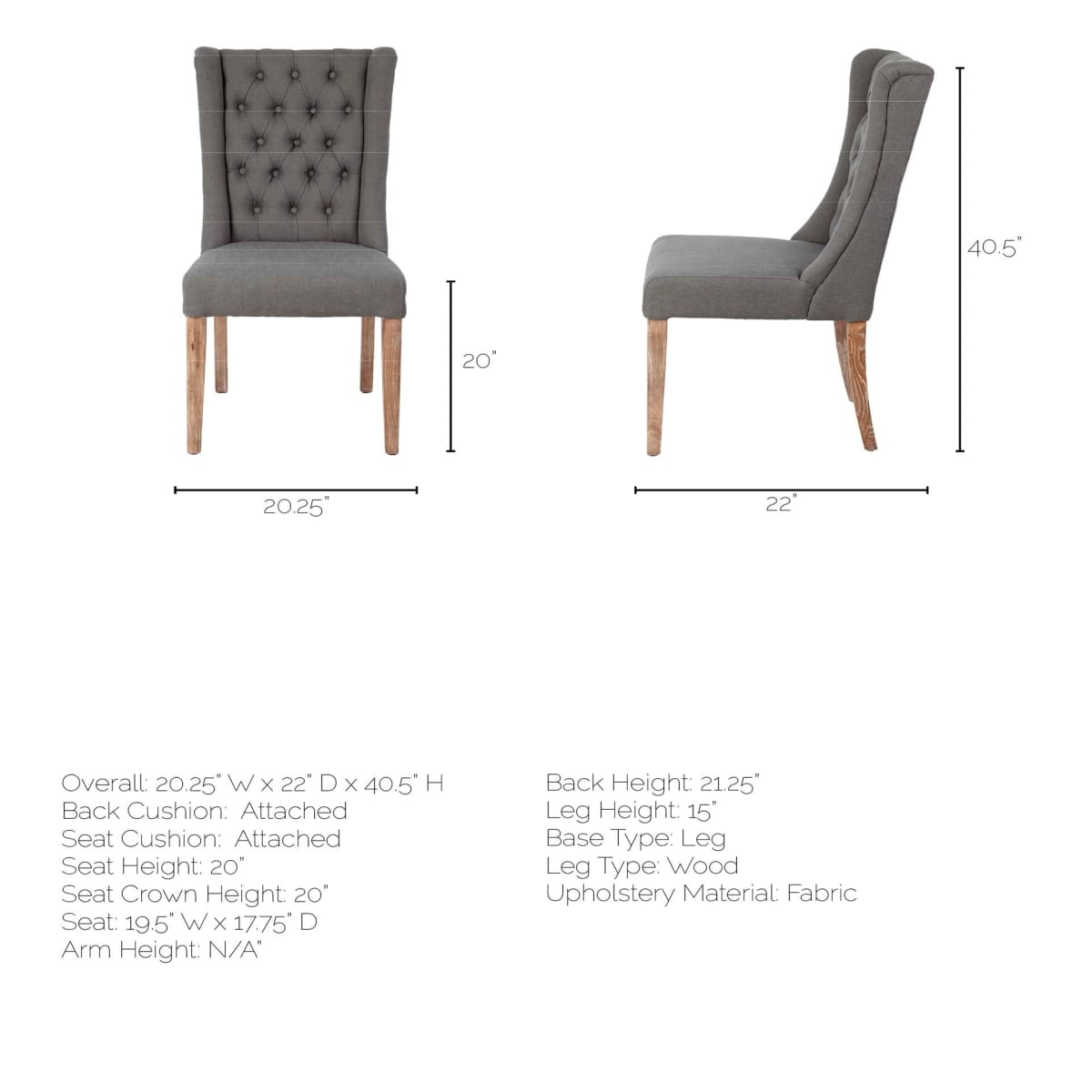 Mackenzie Dining Chair Gray Fabric | Brown Wood - dining-chairs
