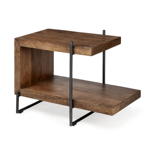 Maddox End Side Table Brown Wood | Black Metal | U-shaped - end-and-side-tables