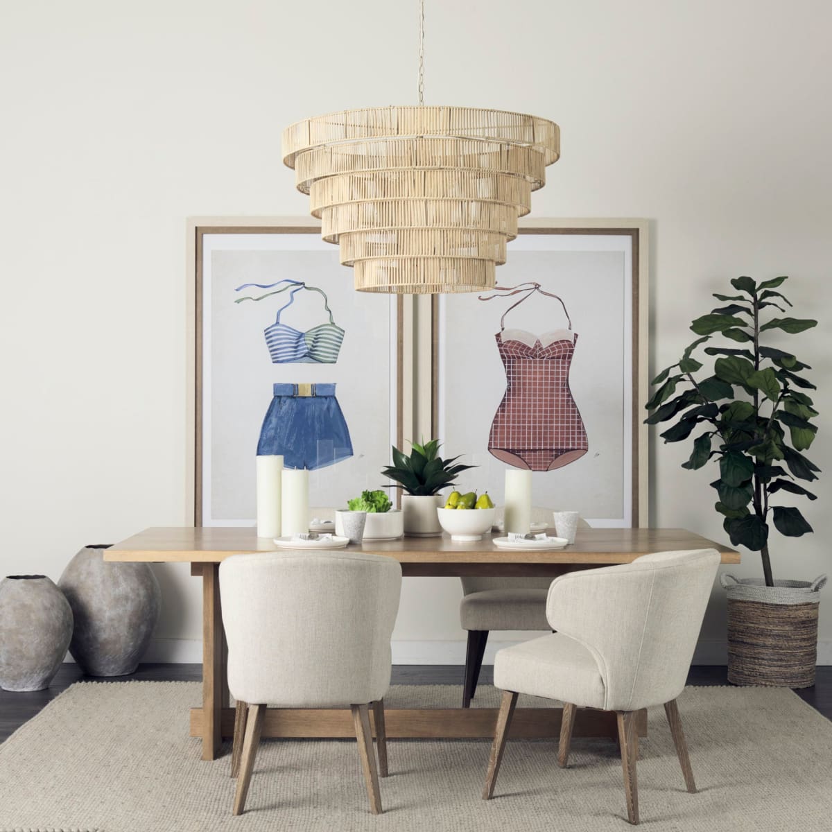Marimba Chandelier Natural Cane - chandeliers