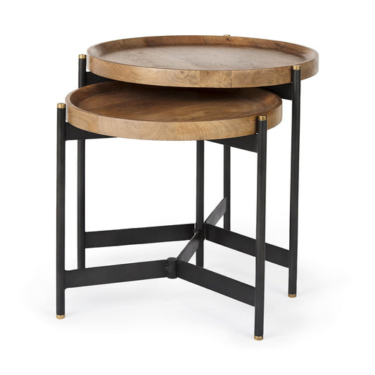 Marquisa Accent Table Brown Wood | Black Metal - end-and-side-tables