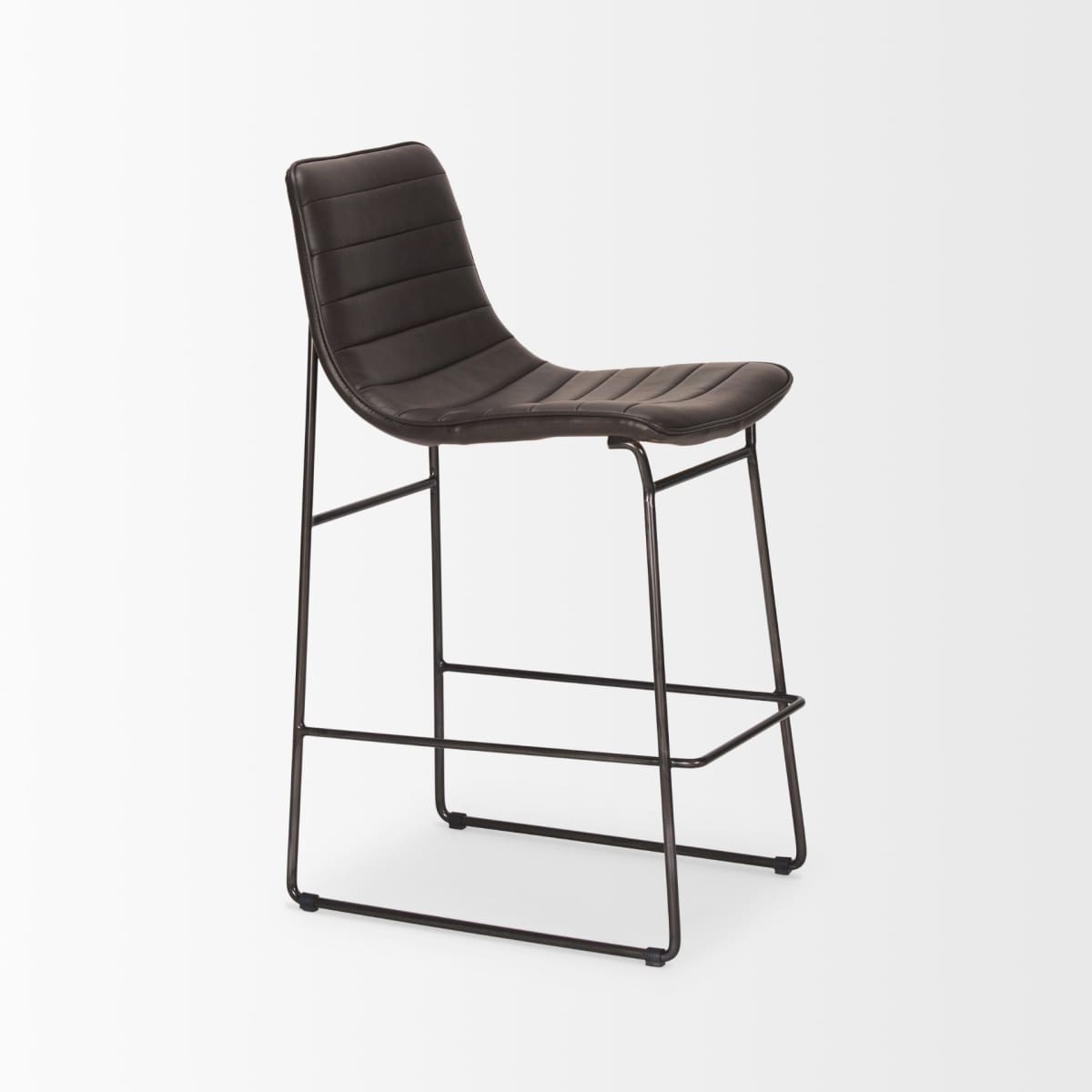 Meritt Leather Seat Bar Counter Stool Black Faux Leather | Black Metal - bar-stools