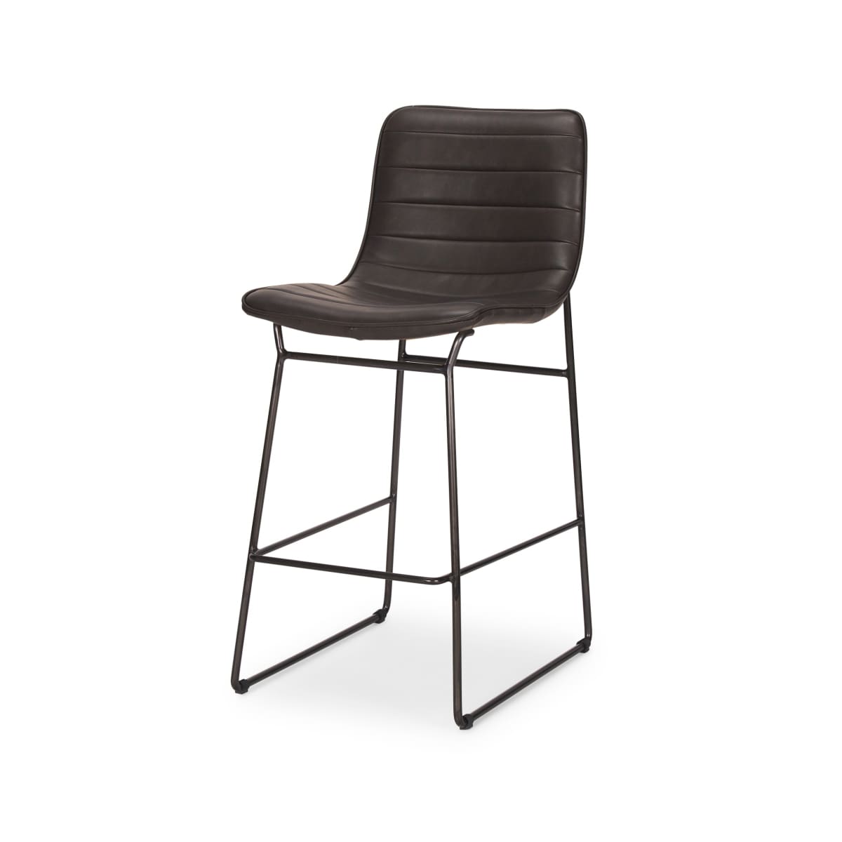 Meritt Leather Seat Bar Counter Stool Black Faux Leather | Black Metal - bar-stools