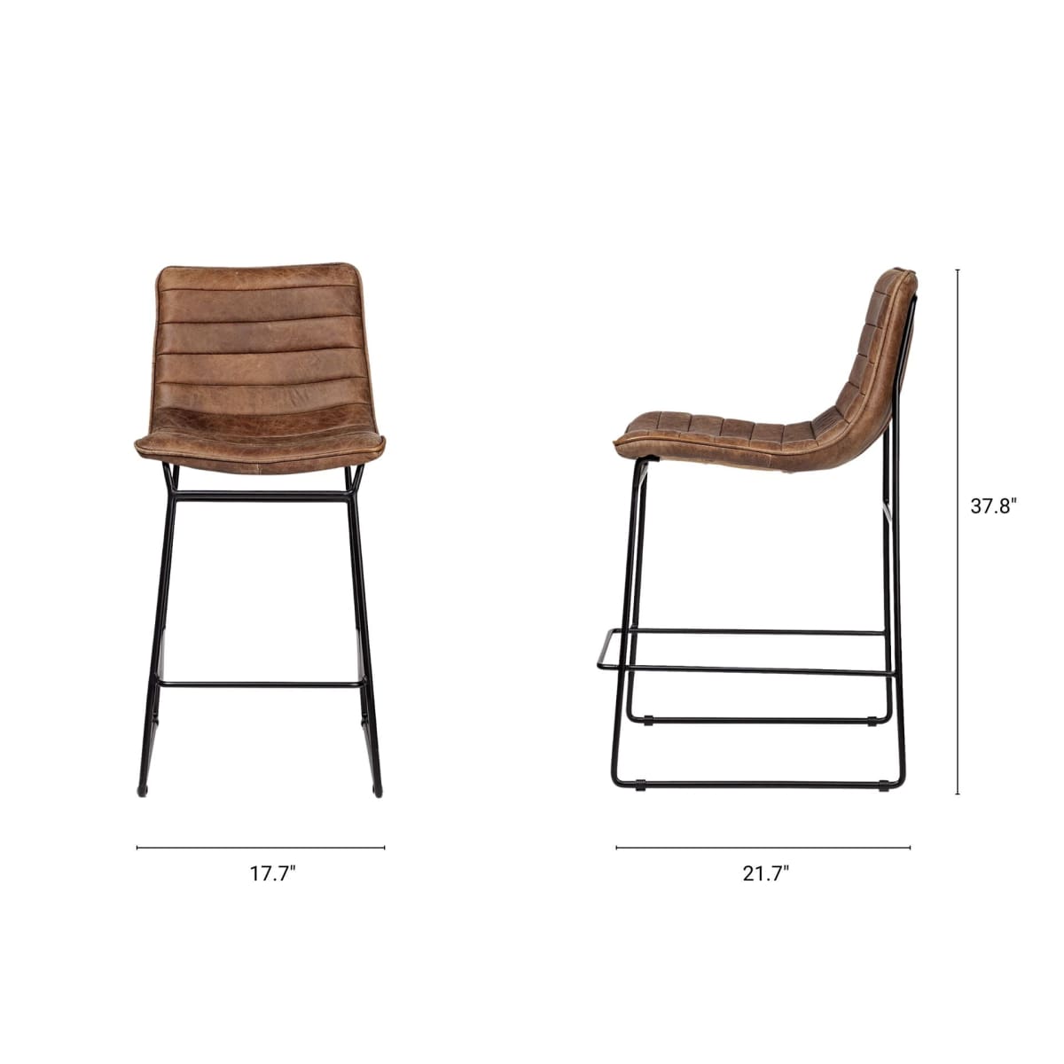 Meritt Leather Seat Bar Counter Stool Brown Leather | Black Metal - bar-stools