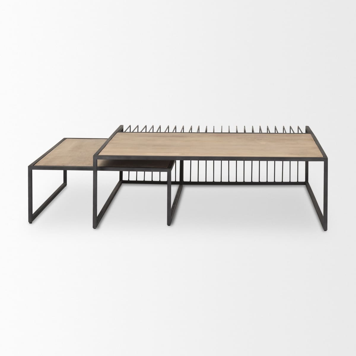 Miles Coffee Table Black Metal | Light Brown Wood - coffee-tables