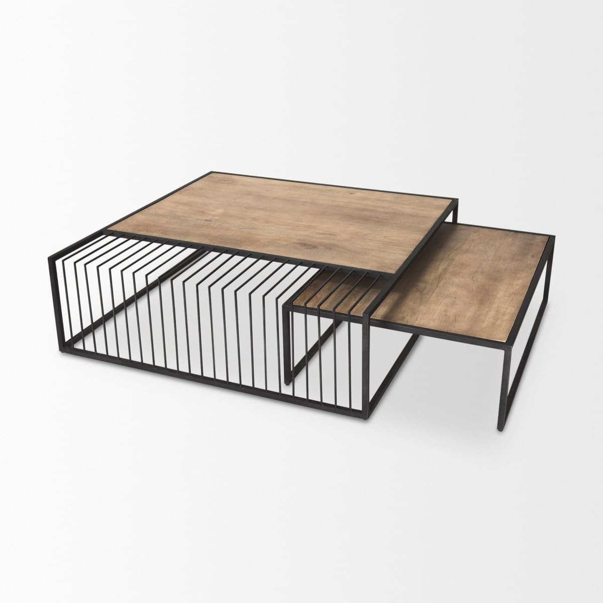 Miles Coffee Table Black Metal | Light Brown Wood - coffee-tables
