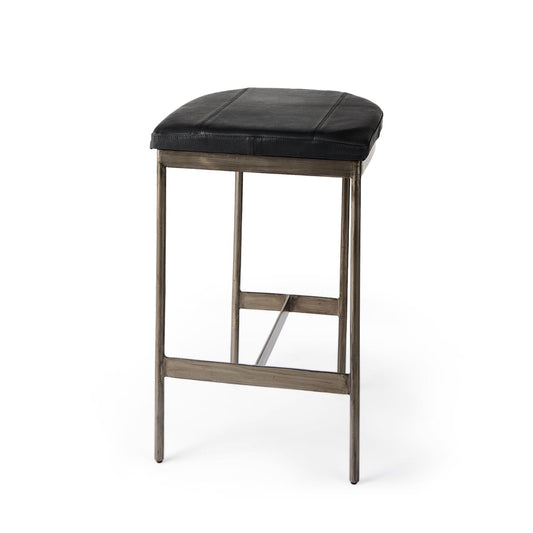 Millie Bar Counter Stool Black Leather | Nickel Metal | Counter - bar-stools