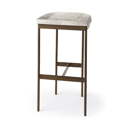 Millie Hide Seat Bar Counter Stool Gray Hair-On-Hide | Gold Metal | Bar - bar-stools
