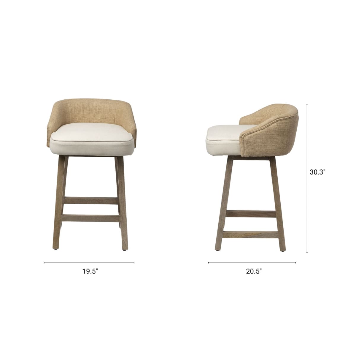 Monmouth Upholstered Seat Bar Counter Stool Cream Fabric | Brown Wood | Counter - bar-stools
