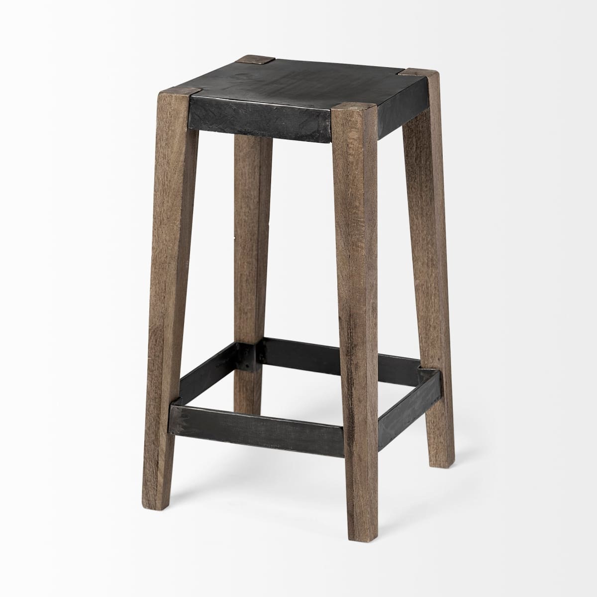 Nell Metal Seat Bar Counter Stool Black Metal | Light Brown Wood | Counter - bar-stools