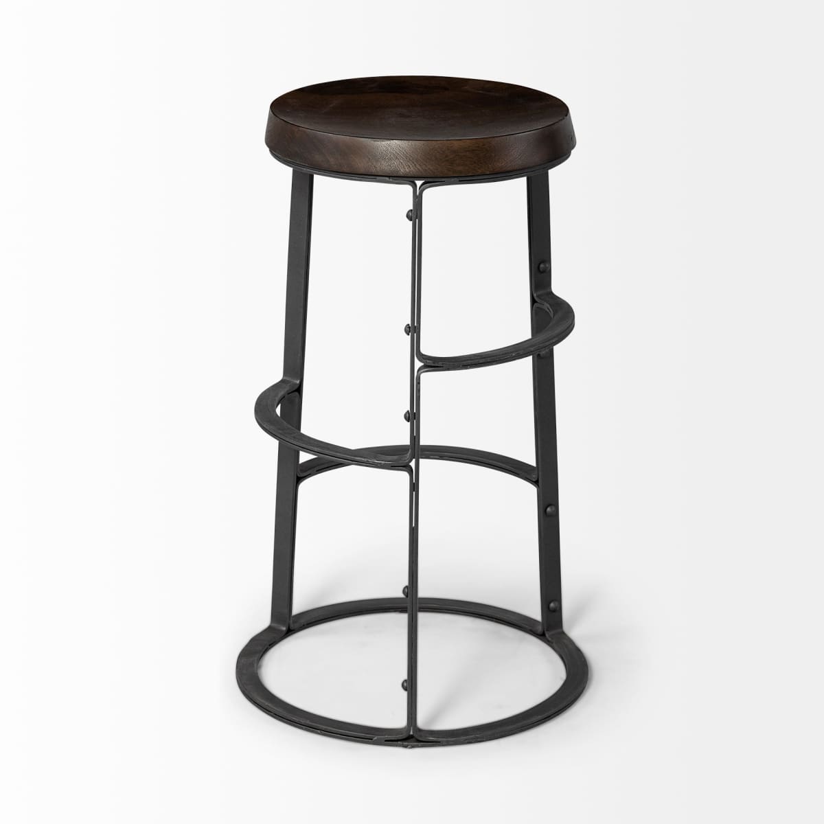 Neo Bar Counter Stool Brown Wood | Black Metal - bar-stools