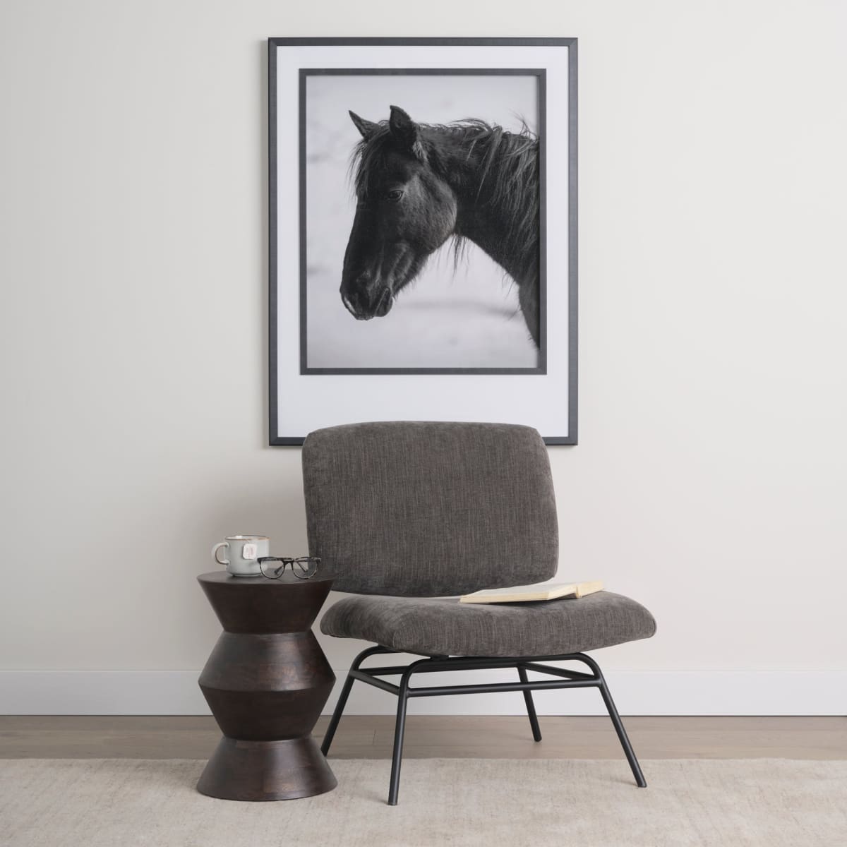 Nora Upholstered Accent Chair Charcoal | Black Metal - accent-chairs