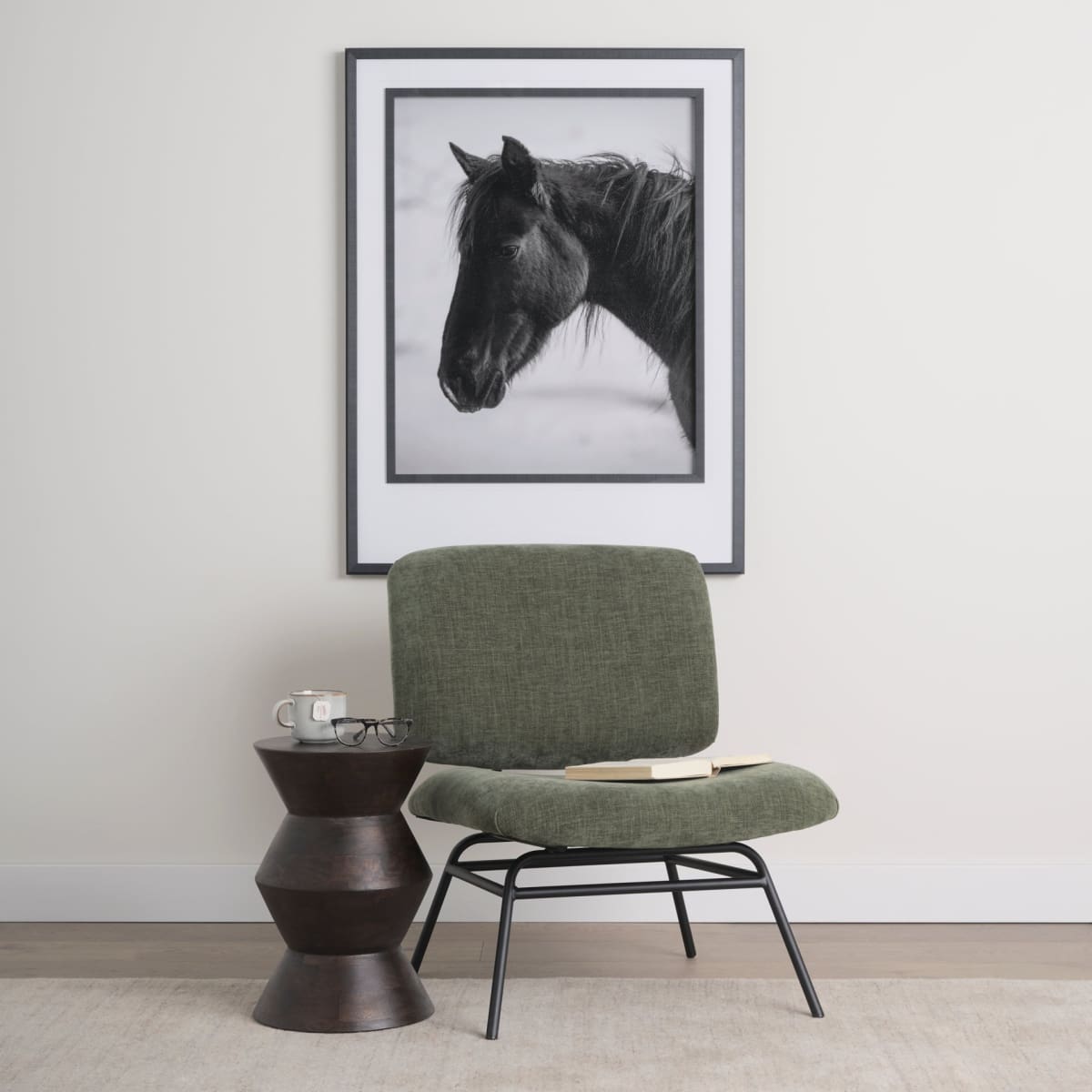 Nora Upholstered Accent Chair Green | Black Metal - accent-chairs