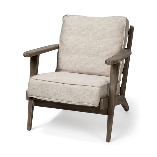Olympus Upholstered Accent Chair Beige Fabric | Brown Wood - accent-chairs