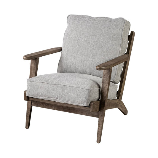 Olympus Upholstered Accent Chair Frost Gray Fabric | Brown Wood - accent-chairs