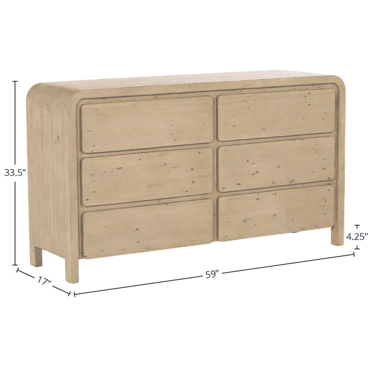 Opera 6 Drawer Dresser - Scrubbed Teak - lh-import-dressers