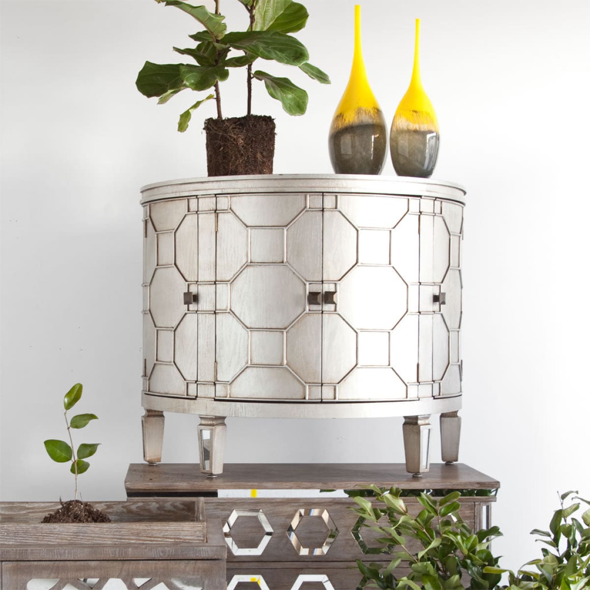 Oppsola Accent Cabinet Silver Wood | Mirror - acc-chest-cabinets