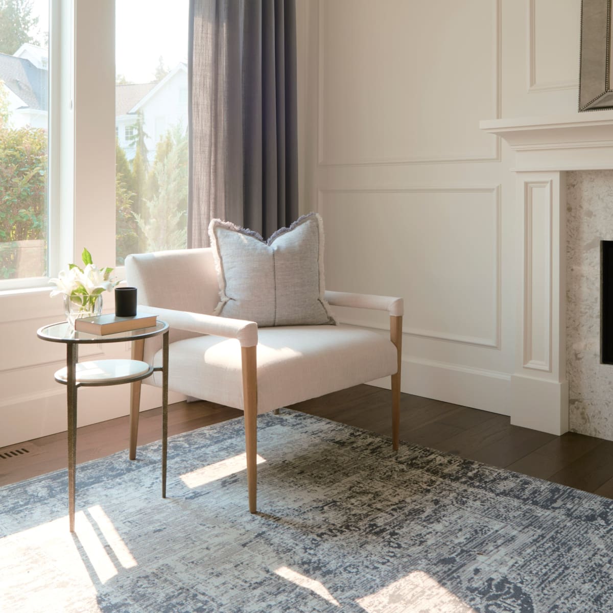 Palisades Accent Chair Cream Fabric | Brown Wood - accent-chairs