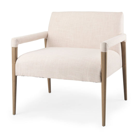 Palisades Upholstered Accent Chair Cream Fabric | Brown Wood - accent-chairs