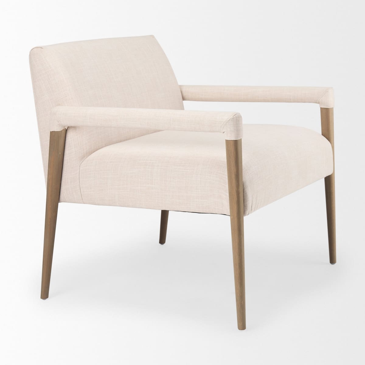 Palisades Upholstered Accent Chair Cream Fabric | Brown Wood - accent-chairs