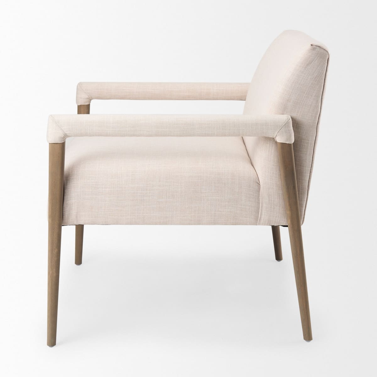 Palisades Upholstered Accent Chair Cream Fabric | Brown Wood - accent-chairs