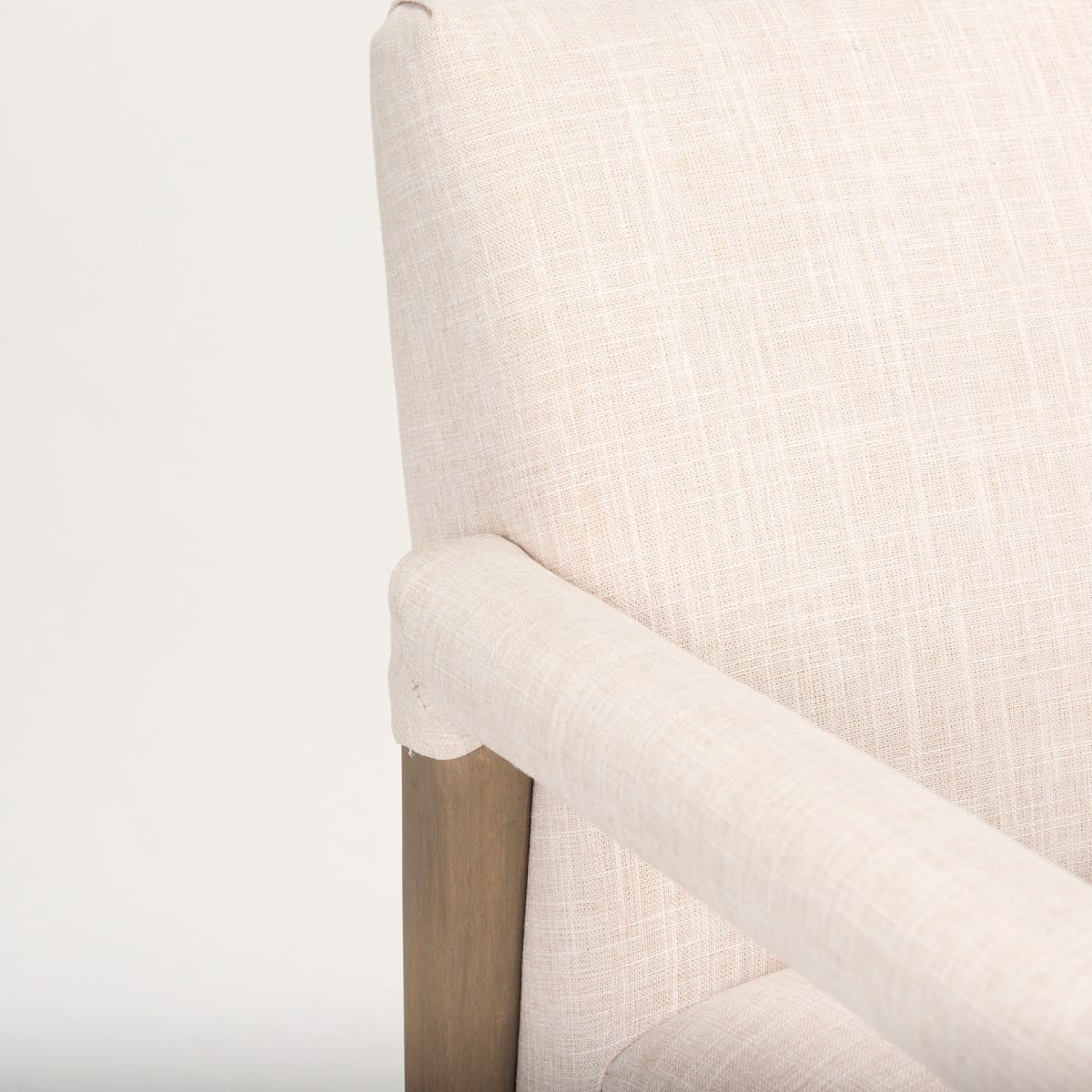 Palisades Upholstered Accent Chair Cream Fabric | Brown Wood - accent-chairs