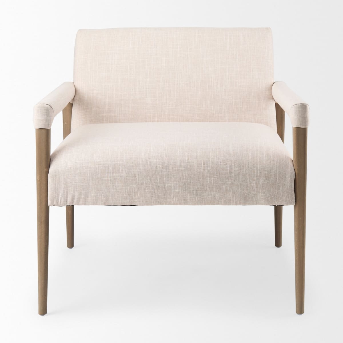 Palisades Upholstered Accent Chair Cream Fabric | Brown Wood - accent-chairs