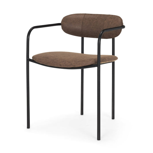 Parker Leather Dining Chair Black Metal | Brown Faux Leather - dining-chairs